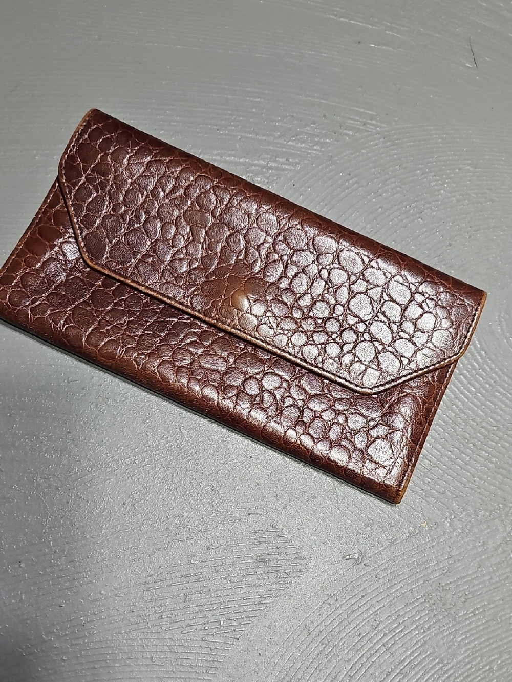 Vintage Leather Reptile Print Envelope Flap Wallet Clutch Mundi Spain 1980s